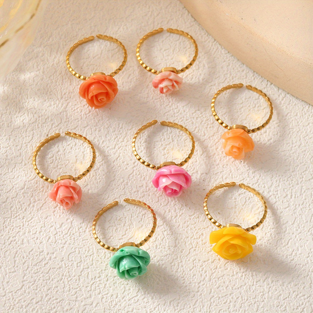 New Pink Embossed Flower Shell Pink Synthetic Rose Ring